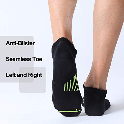 Fitrell 6 Pack Men's Ankle Running Socks Low Cut Cushioned Athletic Sports Socks, Shoe Size 7-9, Black+Green #TOP4