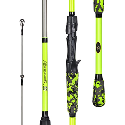 Sougayilang Fishing Rods, IM7 Graphite Blank Casting & Spinning Rods,2 Pieces Rods with “S” Style Hook Keeper and EVA Handle for Bass, Trout, Walleye, Catfish Etc (6'10'-M-CAST)