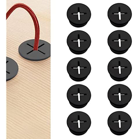 Morobor Flexible Silicone Cable Cord Grommet, 10pcs 25mm Black Rubber Grommets for Desk, Table, Wire Hole Cover Cable Management Wire Organizer Cover