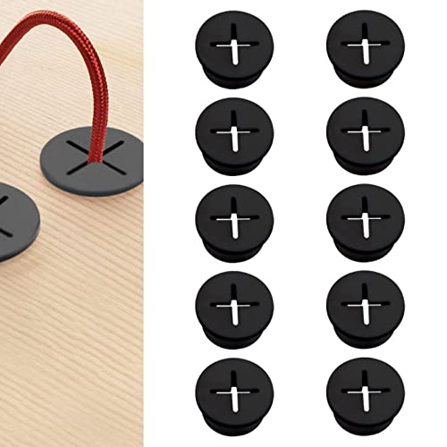 MOROBOR Flexible Silicone Cable Cord Grommet, 10pcs 25mm Black Rubber Grommets for Desk, Table, Wire Hole Cover Cable Management Wire Organizer