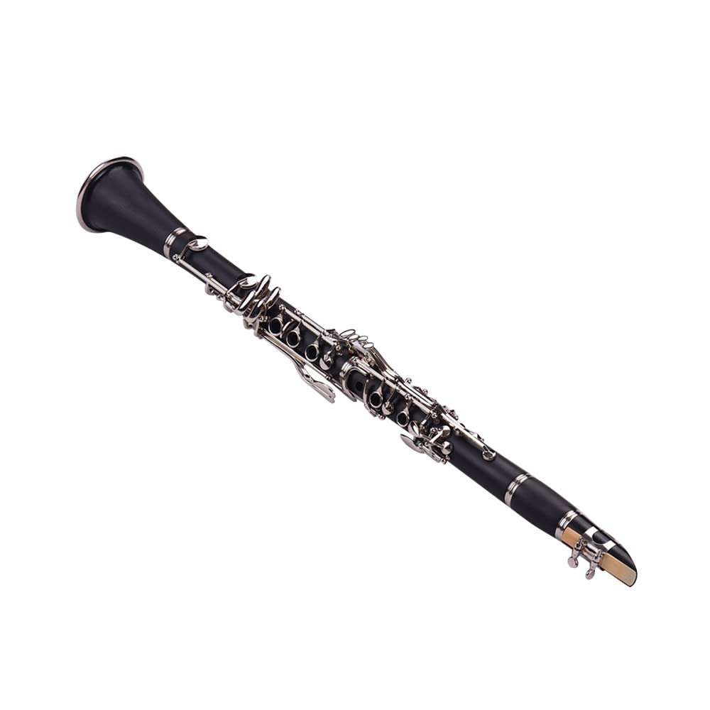 Clarinete ABS de 17 Teclas en si Bemol con Estuche de Transporte Guantes Paño de Limpieza Mini Destornillador Estuche para cañas 10 Piezas Cañas Instrumento de Viento de Madera
