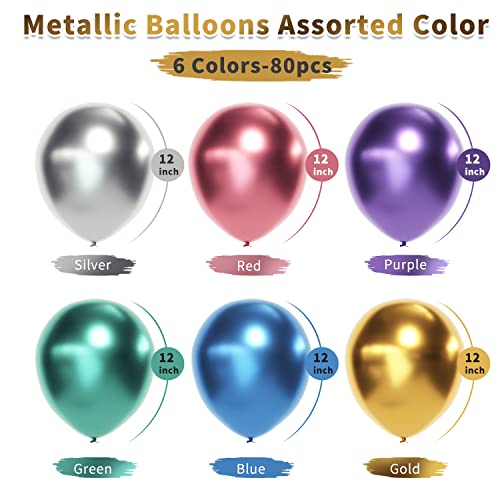 Chrome Metallic Balloons 12 Inch 80Pcs Latex Party Balloons Assorted Color Multicolor Balloons For Graduation Halloween Christmas New Year Party Decorations #TOP1