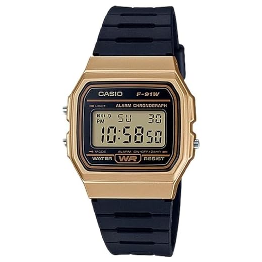 Casio Men's 'Vintage' Quartz Metal and Resin Casual Watch, Color:Black (Model: F-91WM-9ACF), Black/Gold