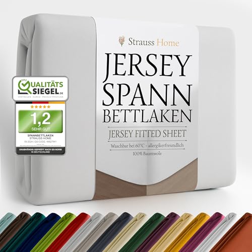 Strauss Home ® Jersey Spannbettlaken Spannbetttuch Bettlaken 40cm Höhe100% Baumwolle 180x220-200x220 cm Übergrösse Wasserbett Boxspringbett...