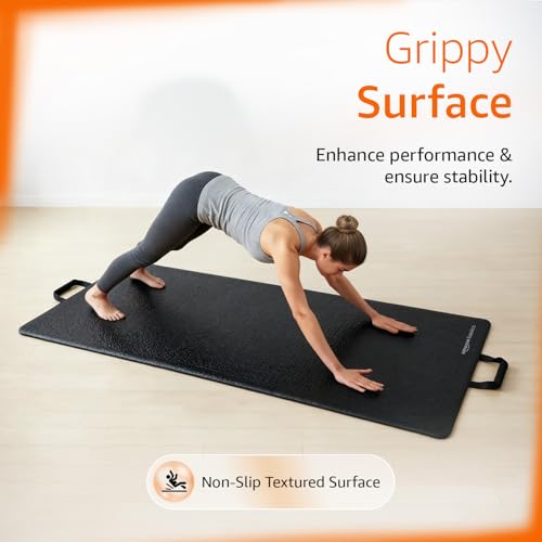 Image of Amazon Basics Leatherette Yoga Mat | 10 mm Thick Cushioned Support | Non-Slip Raxine Surface | Lightweight & Durable | Easy to Clean | Floor Protection | Ideal for Yoga, Pilates & Floor Workouts | Black