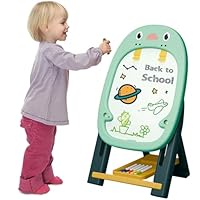 Kids Art Easel - Double-Sided Chalkboard, Magnetic Drawing Board | Toddler Creative Stand, Stable Easel for Boys & Girls, Painting Tools Included, Educational Toy, Early Learning Art Set, Birthday Gif