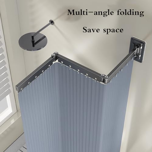 Barre de douche pliable sans perçage réglable support rideau douche mural - 4