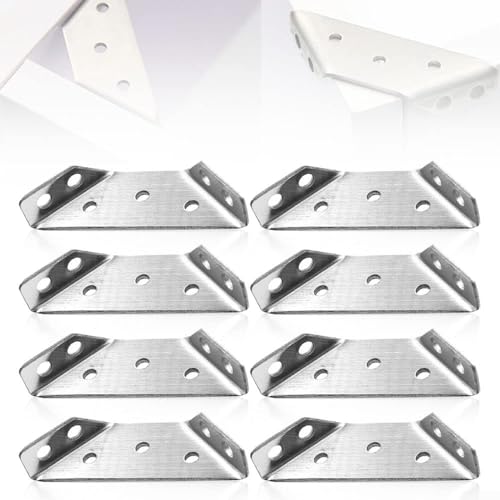 Esquina de soporte en L de acero inoxidable, conector de junta de ángulo recto resistente para reparación de muebles, estantería, marco de cama y gabinete, acabado cepillado, paquete de 4 (8 piezas)