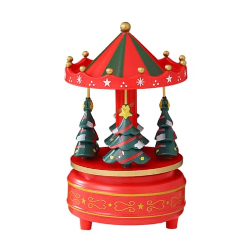 Caja de música clásica con manivela de árbol de Navidad, estante giratorio, decoración para reuniones festivas y regalos de niños y adultos, caja de música de madera para vacaciones