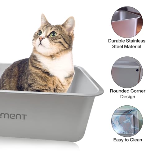 Arenero para gato acero inoxidable grande con base antideslizante miniatura 5