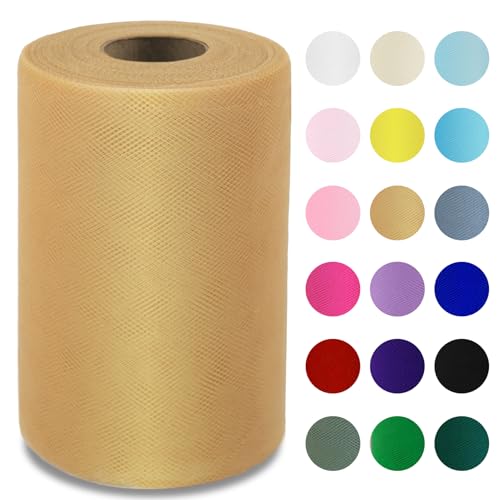 Image of Honey Gold Tulle Fabric Roll 6 Inch x 100 Yards Tulle Ribbon
