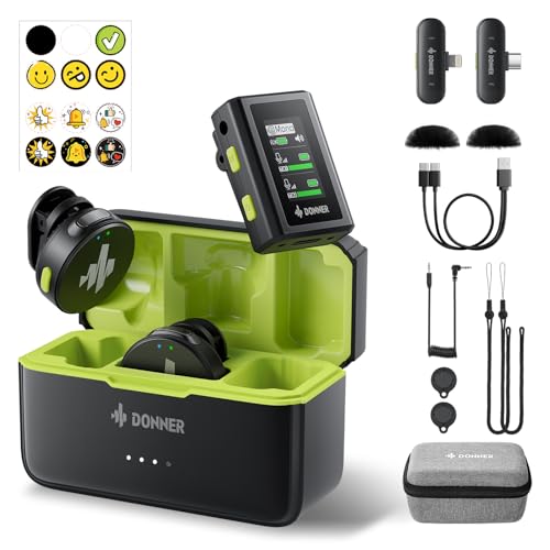 Donner Wireless Lavalier Microphone VPM-20 Mobile Vesion for USB-C iPhone iPad Android, with Charging Box, Dual-Channels Mics, Plug-Play, 1000ft Range, 48KHz 24Bit, Noise Cancellation, 40h Use Max