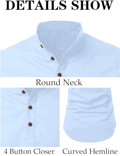 Image of FINIVO FASHION Men's Cotton Blend Solid Full Sleeve Short Kurta Shirt, Regular Fit Solid Pattern Mandarin Collar Straight Kurta Shirt