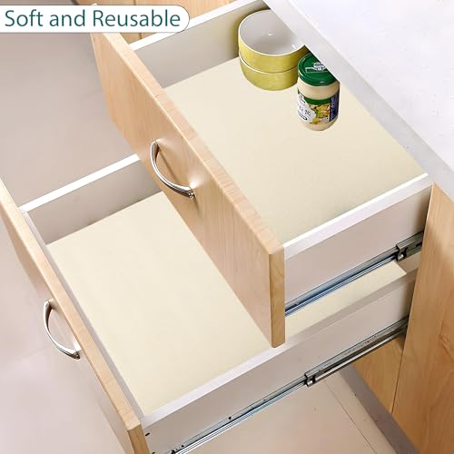 Image of Kuber Industries 2 Pcs EVA 1.5 Mtr Anti Slip Shelf Liners for Kitchen Shelves | Multipurpose Cupboard Mat for Wardrobe | Kitchen Shelf Mats Roll | Cream