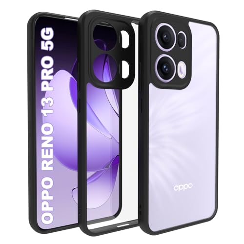 Image of RIGGEAR Shockproof Sleek Hybrid Armor Back Cover Case for Oppo Reno 13 Pro / Reno13 Pro 5G (Clear PC + Black TPU Bumper)