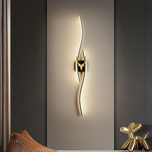 MQDLJSE Aplique de Pared Lineal Negro, Moderno Aplique LED para Sala de Estar con decoración de astas de latón Cepillado y Pantalla de Gel de sílice, lámpara de Pared Minimalista de alumin