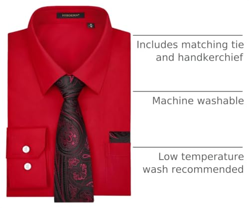 Image of HISDERN Mens Dress Shirt with Tie Pocket Square Set Classic Button Down Shirt Matching Tie Long Sleeve Shirts
