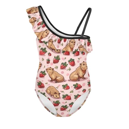 Image of Xpyiqun Swimsuits for Girls 3-14 1-Shoulder Ruffle Bathing Suit One Piece Adjustable Halter Swimming Wear