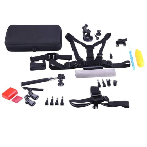 NK-KA3100-FO, Kit de Accesorios para Cámara de Acción 44 en 1, Estuche de Transporte, Soporte Manillar y Ventosa, Palo Selfie, Soporte de Mano, Cabeza y Hebilla, Flotador de Esponja, Adhesivos 3M