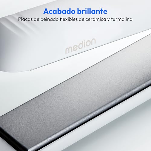 Miniatura 2 de MEDION HS1 Plancha de pelo con pantalla (5 posiciones de calor ajustables, placas flexibles de cerámica/turmalina con sensor de temperatura, plancha de pelo) blanco