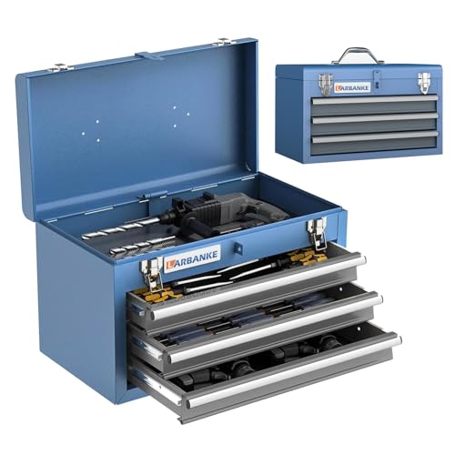Image of LARBANKE Tool Chest with 3 Drawers and Top Storage Tray,Tool Box Cabinet with Steel Safety Lock,Drawer Tool Box with Ball Bearing Slides for Garages,Warehouses, Repair Shops and Homes