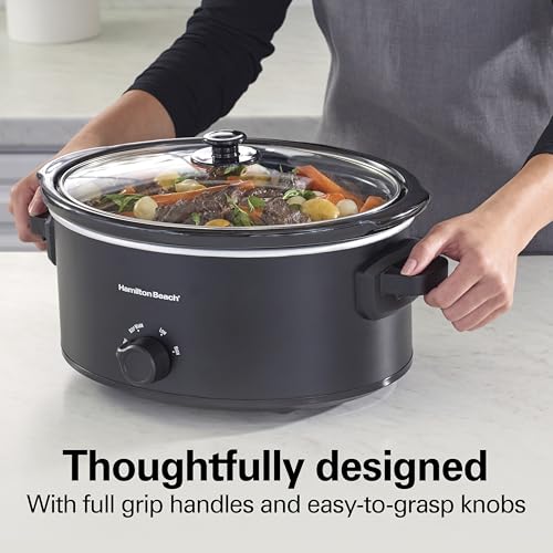 Image of Hamilton Beach 6 Quart Double Dish Slow Cooker, Cooks 2 Meals At Once | Dual 2.5 Quart Nonstick Insert | 3 Heat Settings | Serves 7+ | Dishwasher Safe Stoneware Crock & Glass Lid | Black | 33569