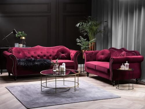 Image of Classic 3+2= 5 Seater Sofa Set Luxury Chesterfield Modern Fahionalable Sleeper Sofa for Living Room, Dining Room, (3+2 Burgundy Beige)