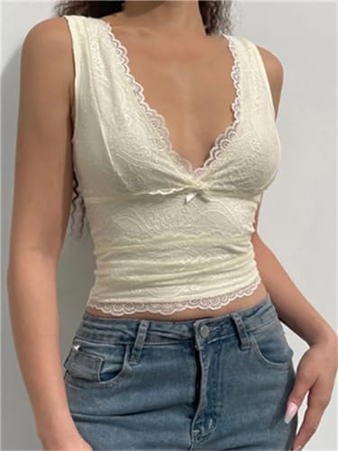Women's Vintage Lace Floral Mini Vest Party Sleeveless V-Neck Slim Fit Solid Tank Cropped Tops3