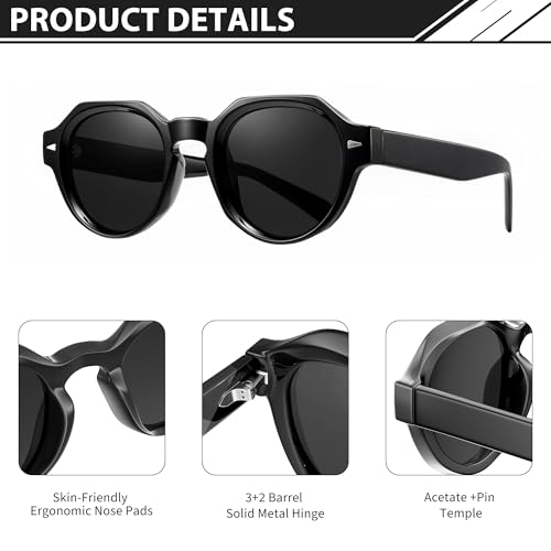 ROCKNIGHT Retro Italian Design Acetate Polarized Sunglasses Unisex UV Protection Durable Frame for Small Medium Face3