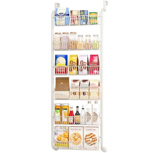 MIAOLI Over the Door Pantry Organizers and Storage, 6-Tier Spice Rack, Home & Kitchen Storage Shelves for Cabinet, Large Capacity Hanging Seasoning Organizer, Laundry Room Organization, White