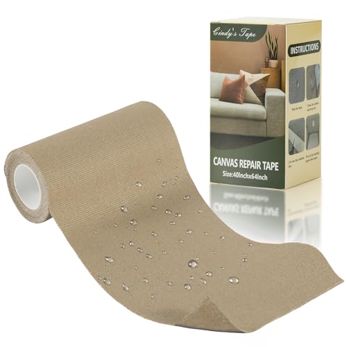 Image of Linen Canvas Repair Tape Kit, 4 x 63 in Beige Self-Adhesive Fabric Patch | Durable, Weatherproof Fabric Tape - Perfect for Outdoor Gear, Boat Covers, Tents, Sofas, Sun Shades, Awnings, and Crafts