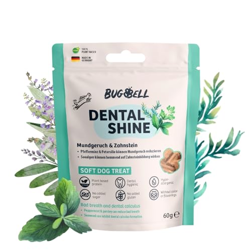 BugBell Dental Sticks für Hunde 60g, Mundgeruch & Zahnstein, Petersilie, Pfefferminze, Natriumhexametaphosphat, Braunalge, Grüner Tee, gemahlen