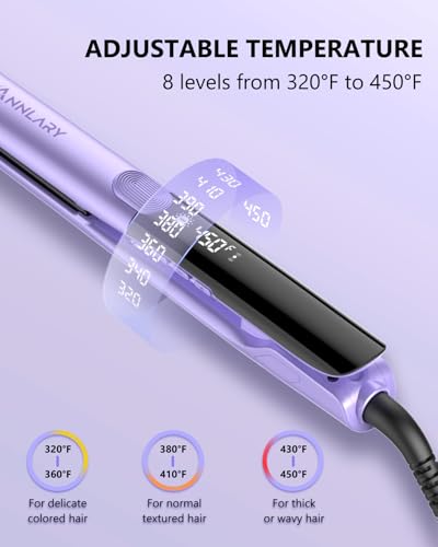 Image of Annlary Hair Straightener 1 Inch Flat Iron and Curler 2 in 1 Titanium Ceramic Ionic Dual Voltage Straightener with Heat-Resistant Silicone, for Less Frizz, Shinier & Smoother