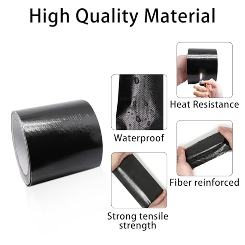 Image of 3.9 inch x 32.8Ft RV Awning Repair Tape for Tarp, Waterproof, Heavy Duty Fabric Repair Tape for Canvas, Boat Covers, Underbelly, Tent, Sail, UVproof Outdoor Tear Repairs Patch Kit, 1PCS (Black)