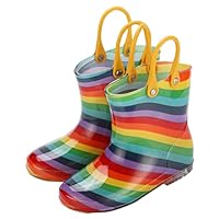 NSICBMNO Multicolor Welly Boots Kids - Boys Girls Rain Boot, Rainbow Floral Wellington Boots With Carry Handles, Lightweight Wellies, Waterproof Non Slip Shoes For Outdoor Garden Play Muddy Walking