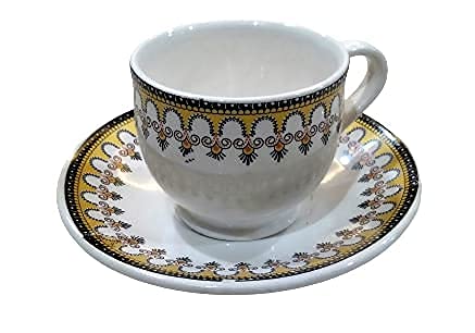 RK HOUSE Indian Ceramic Fine Tea Cup and Saucers Set of, 200 ML, Set of 12 (6 Cups, 6 Saucers) (Royal)