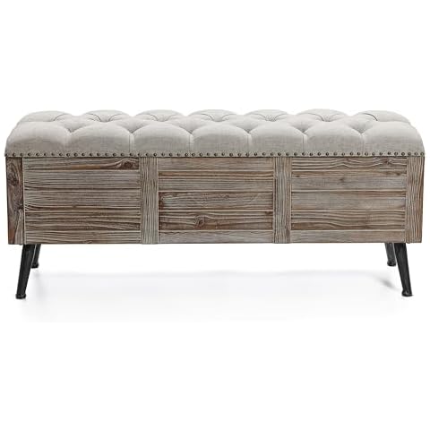 LuxenHome 47 Inch Upholstered Storage Bench with Unique Design Cover