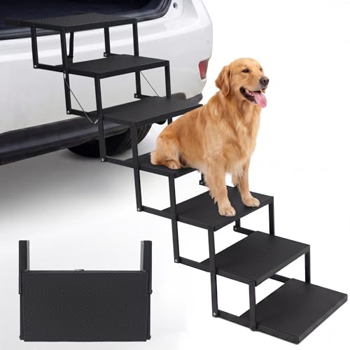Hundetreppe Auto Klappbar- Hundetreppen Große Hunde [bis 113kg] und alte Hund - Gelenkschonende Einstiegshilfe Hunde Auto, SUV, LKW Kofferraum- Hundeleiter Faltbar mit Anti-rutsch Einsatz - 7 Stufen