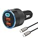 Produktbild 66W 3 Port Zigarettenanzünder USB C Adapter Kfz Ladegerät PD30W+Dual QC 3.0 18W Autoladegerät für Zigarettenanzünder Schnellladung mit 1M USB C Ladekabel 3A