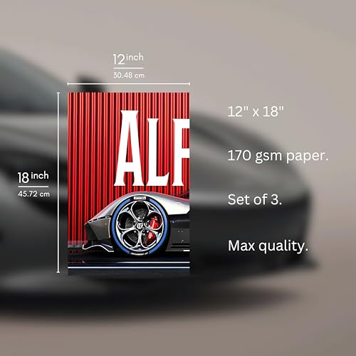 Image of Posternet Super Car Split Poster Set, 12 inch x 18 inch, Split Design Wall Decor Posters For Bedroom, Living Room, Office. (Alfa Romeo)