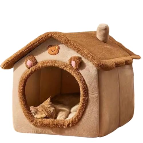 貝斯尼菲 ペットハウス ドーム型 犬 猫 ベッド 洗える ふわふわ あったかい 折りたたみ式 キャット こたつ 寝袋 休憩所 遊び場 冬用 暖かい巣 取り外し可能 ペット用品 グッズ 寒さ対策 (茶色の熊,large)