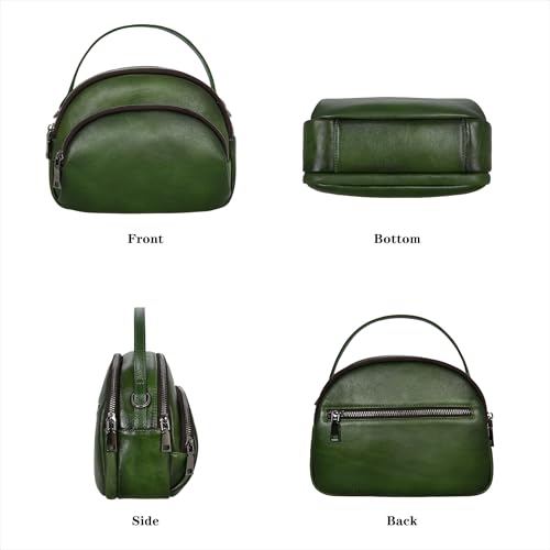 Image of HESHE Genuine Leather Crossbody Bags Leather Purses for Women Vintage Small Shoulder Handbags with Multi-Pockets