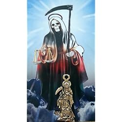 Dijes De La Santa Muerte Holy Death Charm with Prayer Card in Spanish. Dije De La Santa Muerte Con Estampa Y Oracion En Espa±ol. (Holy Death)