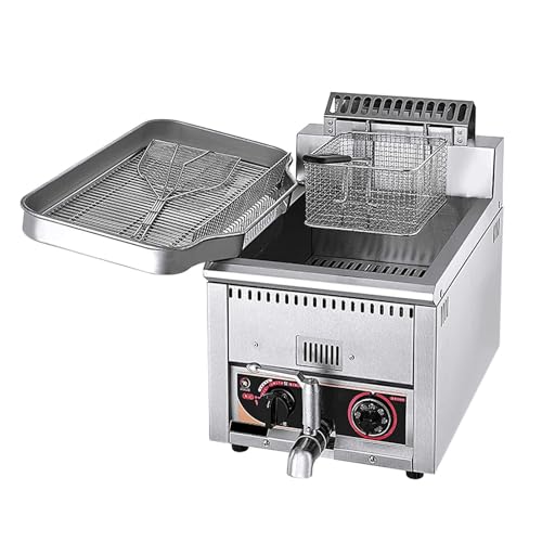 GUHPZA Freidora De Gas De Gran Capacidad, Freidora De Glp De Acero Inoxidable para Uso Doméstico Y Comercial. Potencia De Fuego Ajustable. para Papas Fritas, Donas Y Pescado. Incluye Ces,15L
