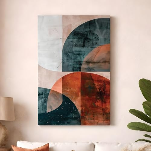 Image of Boho Abstract Stretched Canvas Painting For Living Room | Earthtone Curve Stretched Canvas Wall Art For Livingroom Home Decor, Bedroom, Hallway's, Office, Hotel - 56x86 cm