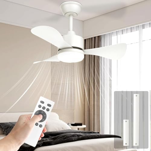 Reviews de Ventiladores de techo que puedes comprar esta semana. 45 Airwit Ventilador de Techo Pequeño 71 cm, Abanico de Techo Silencioso con Control Remoto y Luz LED para el Hogar, Motor de CC Reversible, Blanco