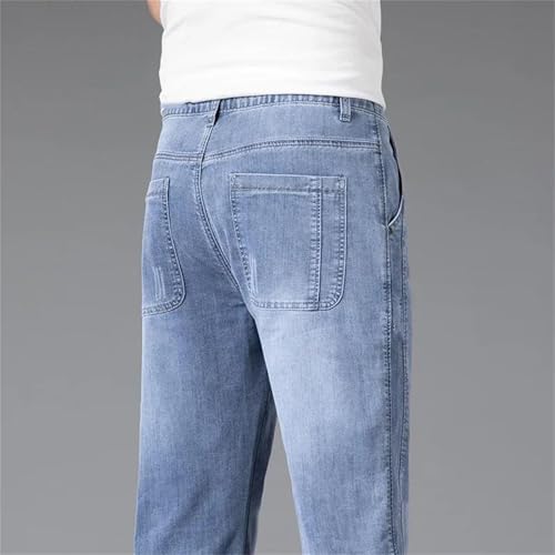 Mens Jeans Loose Summer Thin Elastic Waist Straight Pants Stretch Business Casual Denim Trousers2