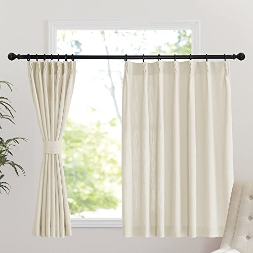 NICETOWN リネン風カーテン タイプ-4 遮像 自然 洗える 洗濯機 ドレープ レース 非遮光 秋 和風 省エネ プライバシー保護 仕切り 間亜麻調 ナチュラル 目隠し UVカット ベージュ 幅100cm丈110cm 2枚入り