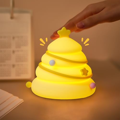 HUIJUTCHEN Weihnachten Nachtlicht, Silikon Lampe Dimmbares Kinderzimmer Nachtlicht Touch-Steuerung Tragbar Wiederaufladbar Dimmbar Lamp mit 30 Minuten Timer Geschenke Jungen Mädchen (Weihnachtsbaum)