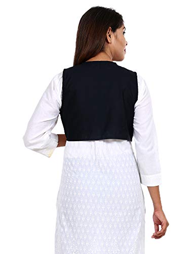 Image of Craft Trade Women's Cotton Embroidered Kutchi Jacket with Tassels Sleeveless Mirror Work